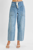 High Rise Crop Wide Barrel Cargo Pocket Pants