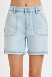 High Rise Patch Pocket Cuffed Relaxed Shorts