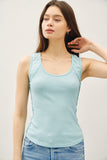 Ribbed Scoop Neck Tank W/ Raw Seam