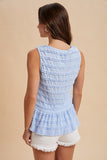 Ruffle Textured Woven Peplum Sleeveless Top
