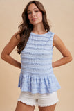 Ruffle Textured Woven Peplum Sleeveless Top