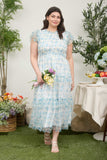 Curvy Floral Tulle Pattern Smocked Midi Dress