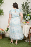 Curvy Floral Tulle Pattern Smocked Midi Dress