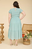 Curvy Tiered Smocked Short Sleeve Midi Dress