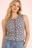 Floral Printed Sleeveless Fitted Button Down Top