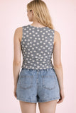 Floral Printed Sleeveless Fitted Button Down Top