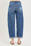 Slouchy Cropped Barrel Jeans With Flower Patch