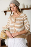 Stripe Short Sleeve Crochet Knit Cardigan