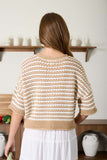 Stripe Short Sleeve Crochet Knit Cardigan