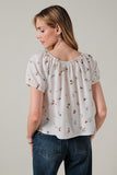 Short Sleeve Button Up Front Floral Top