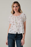 Short Sleeve Button Up Front Floral Top