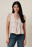 Ruffled Cap Sleeve Front Tie Stripe Top