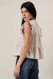 Ruffled Cap Sleeve Front Tie Stripe Top