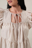 Ruffled Cap Sleeve Front Tie Stripe Top