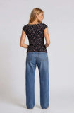 Square Neck Cap Sleeve Floral Print Top