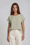 Round Neck Elastic Cap Sleeve Stripe Top