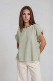 Round Neck Elastic Cap Sleeve Stripe Top