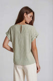 Round Neck Elastic Cap Sleeve Stripe Top