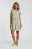 Sleeveless Button Down Shirring Stripe Mini Dress
