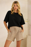 1/2 Sleeve Stripe Crinkle Top Round Neck 1/2 Sleeve Stripe Crinkle Top