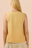 Half Button Down Pintuck Sleeveless Woven Top
