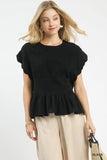 Linen Blend Smocked Peplum Top