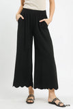 Linen Blend Scallop Hem Wide Leg Pants