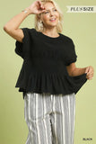 Curvy-Linen Blend Smocked Peplum Top