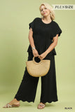 Curvy-Linen Blend Smocked Peplum Top