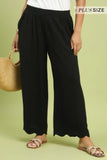 Curvy-Linen Blend Scallop Hem Wide Leg Pants