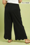 Curvy-Linen Blend Scallop Hem Wide Leg Pants