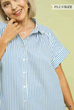 Curvy-Striped Button-down Top With Scallop Sleeves
