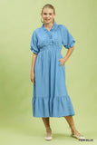 Ruffle V-neck Midi Dress