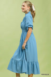 Ruffle V-neck Midi Dress