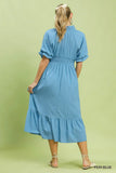 Ruffle V-neck Midi Dress