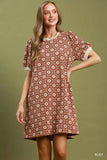 Floral Textured Puff Sleeve Mini Dress