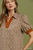 Printed Collared Puff Sleeve Top