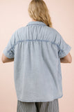 Mineral Washed Chambray Oversized Shirt Top