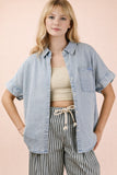 Mineral Washed Chambray Oversized Shirt Top
