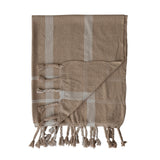 Woven Recycled Cotton Blend Striped Throw W Braided Fringe