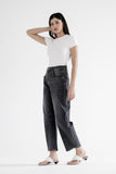 Super High Hidden Button Barrel-Leg Jeans