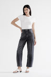 Super High Hidden Button Barrel-Leg Jeans