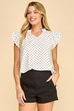 Polka Dot Ruffle Sleeve V-neck Top
