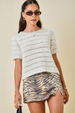 Fuzzy Sweater Stripe Seam Knit Top W/ Puff Short Sleeve