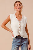 Buttoned Front Texture Knitted Sweater Vest With S