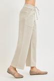 Elastic Band Slouchy Crop Baggy Patch Pockets Jeans