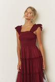 Polka Dot Chiffon Smocked Tiered Midi Dress