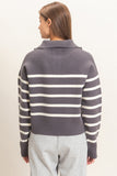 Half-zip Collared Stripe Sweater