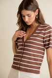 Stripe Lightweight Sweater Cardigan With Button