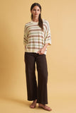 Oversized Cut Half Sleeve Striped Sweater